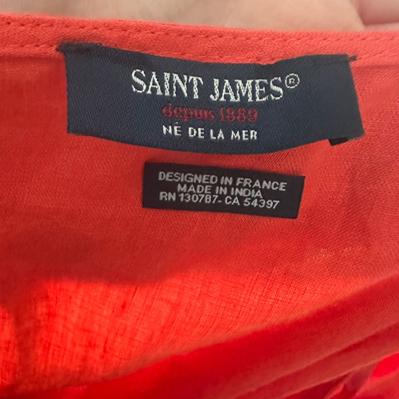 Saint James Wrap Dress Orange Linen Logo Lined S/S Beachy Preppy Size US 12 44F - Picture 14 of 14
